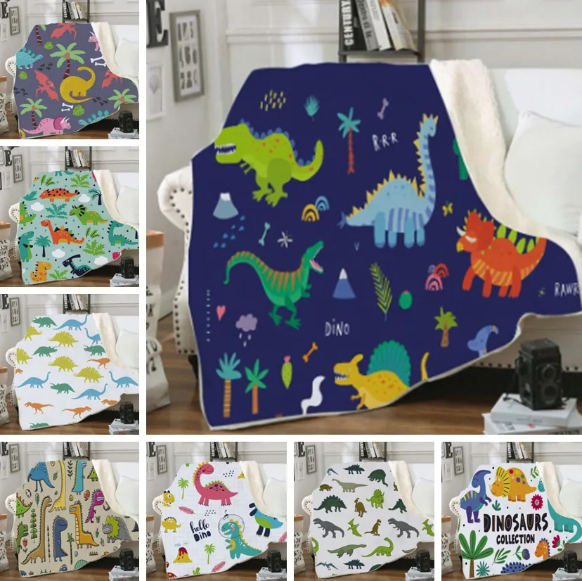 Lance Blanket Dinossauro Sherpa Fleece Cobertores Crianças Animais Dinossauros Cobertores Durável Cozy Sofa Cama Roug Presente 9 Designs DW4357