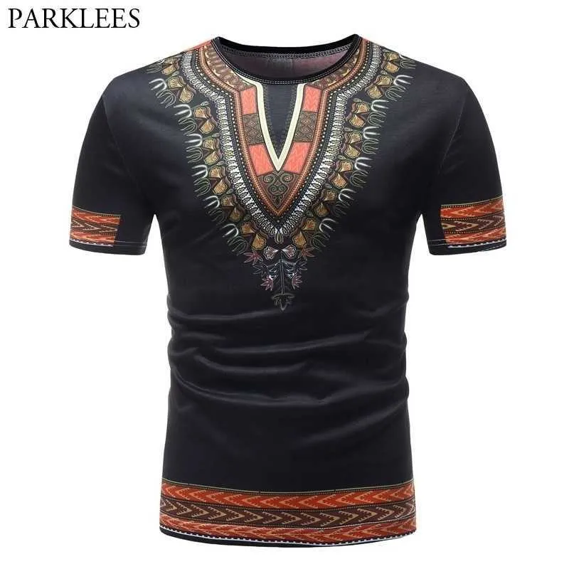 Fashion African Dashiki Print Men T Shirt Brand Casual Slim O-neck Short Sleeve T-shirt Men Hip Hop Tops Tees Mens Clothing 210319