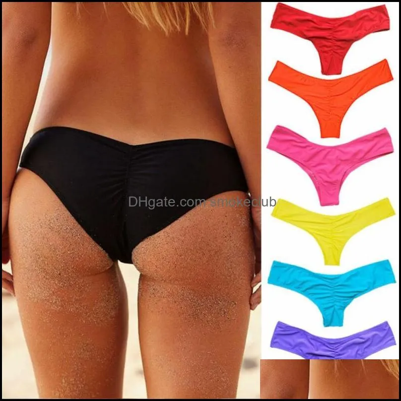 Two-piece Suits Swimwear Women Briefs Bikini Bottom Side Ties Brazilian Thong Swimsuit Classic Cut Bottoms Biquini Swim Short Ladies