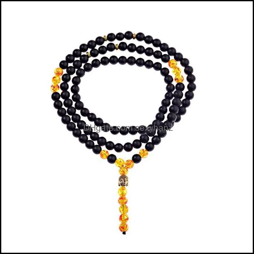 OIQUEI 2020 New Men Necklace Classic Black Natural Matte Stone Crystal  Buddha Chocker Surfer Necklace Mala Jewelry1