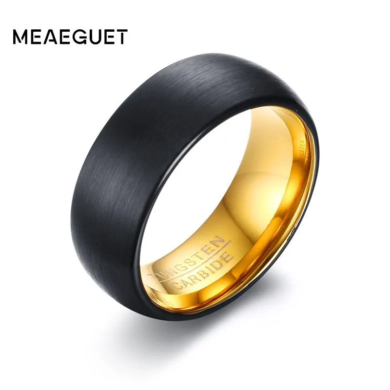 Pierścionki ślubne Meaeguet Złoty/czarny kolor Tungsten Men Pierścień Pierścień o szerokości 8 mm czarny węglika dla mężczyzny