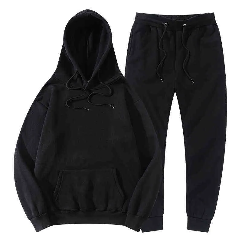 2022 New Winter Fleece Brown Hoodie Mens And Pants Set For Men And