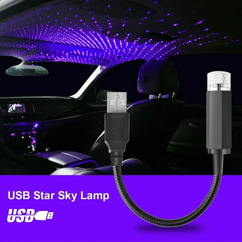 LED 자동차 지붕 별 밤 빛 프로젝터 분위기 갤럭시 램프 USB 장식 램프 조정 가능한 여러 조명 효과 스타 장식 램프