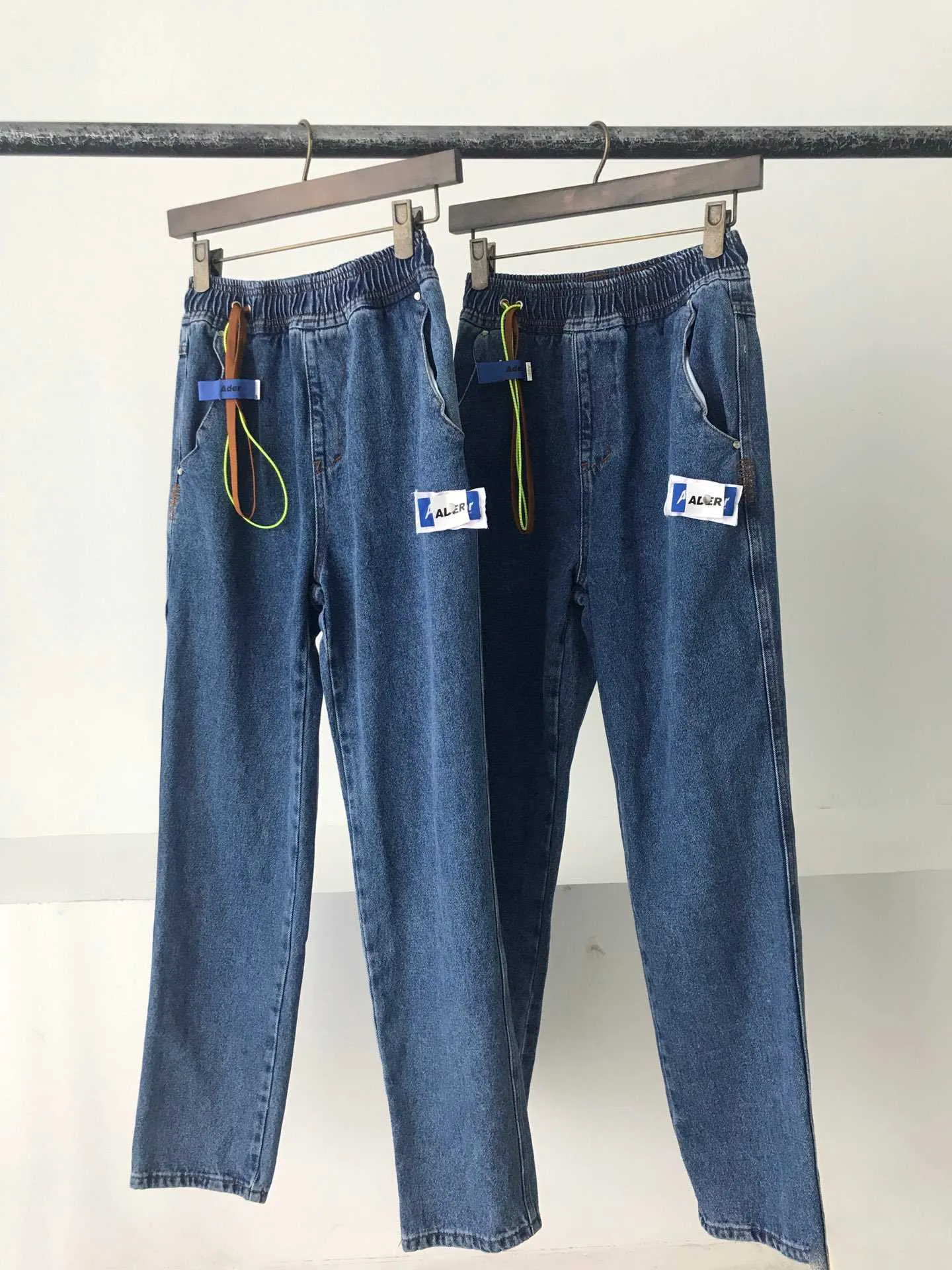 Adererror Irregular Pocket Faded Denim Pants Men Women Couple Elastic Waistli Jeans Oversized Hip-hop High Street ADER Jeans X0602