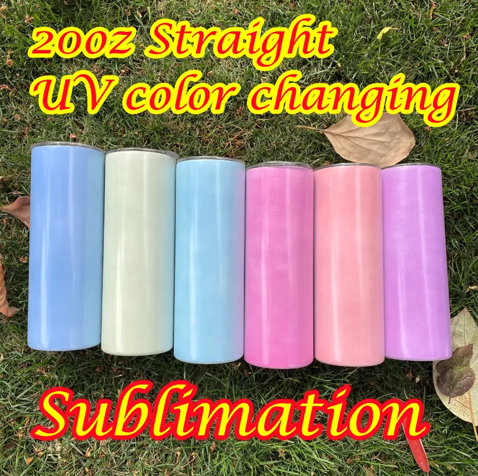 20ozストレート昇華紫外線カラー変更タンブラー6色ブランクスキニーカップステンレススチール水二重壁絶縁トラベルボトル