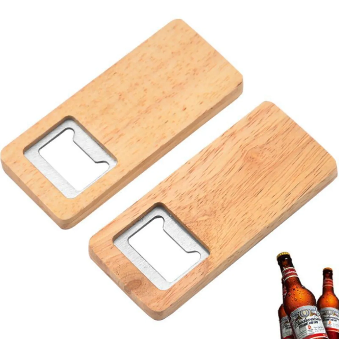 Wood Beer Bottle Opener Stainless Steel with Square Wooden Handle Openers Bar Kitchen Accessories Party Gift In Stock Xu