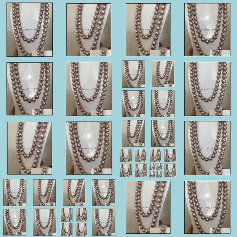 9-10mm Purple Natural Pearl Beaded Necklace 38inch Women`s Gift Bridal Jewelry Choker