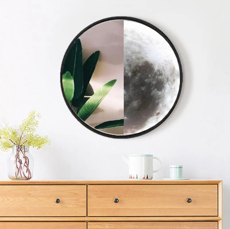 Applique murale miroir avec lune autocollant décor à la maison décorations de forme ronde amovible salon décalcomanie Art ornements pour