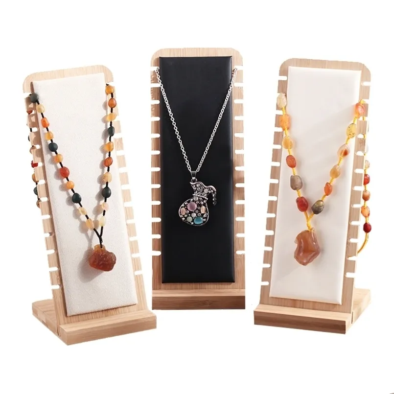 Bamboo Jewelry Display Collection Necklace Stand Bracelets Pendant Storage Shelf Holder Showcase Organizer 211105
