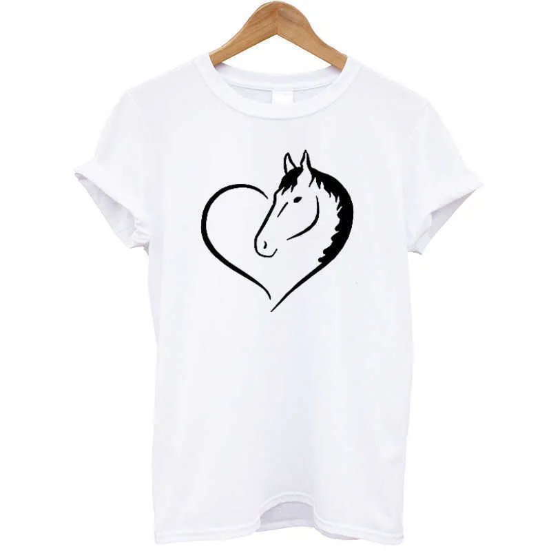 Vrouwen T-shirt Liefde Paard Print T-shirt Vrouwelijke Korte Mouwen 2020 Mode Straat T-shirt Vrouwen Doek Vrouwelijke Harajuku Kleding X0527