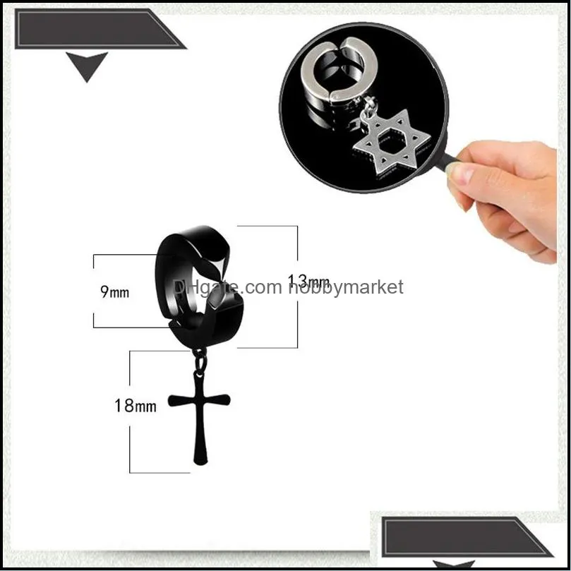 Men s Punk Hypoallergenic No Piercing Earrings For women Cross Star Gun gecko Tower Dangle Clip on Ear Fashion Jewelry in Bulk