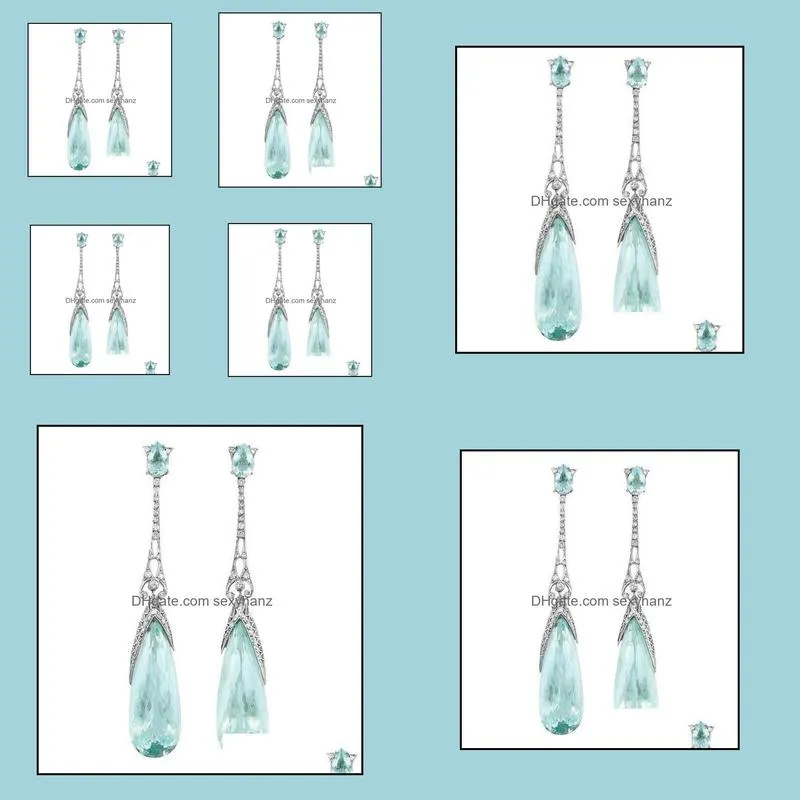 Hot Fashion Jewelry Elegant Long Earrings Topaz Crystal Dangle Stud Earrings S471