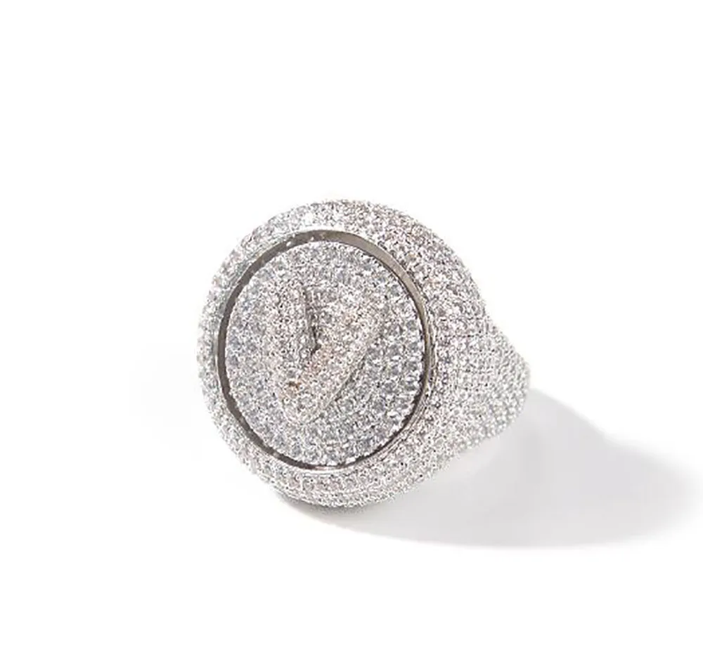Anpassat namn A- Z-snurrringar isade ut 360 Rotertable Ring Cubic Zirconia Diy 14K Diamond Men Women Gift Hip Hop Jewelry2726