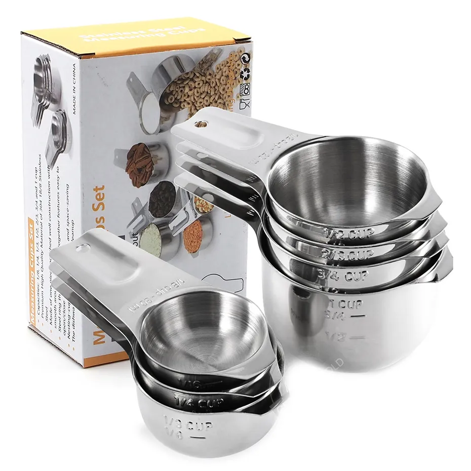 Messbecher, 7-teiliges Kaffeelöffel-Messbecher-Set aus Edelstahl 304. Messbecher für Flüssigkeiten oder Trockenfrüchte mit Nesting-Cup-Funktion