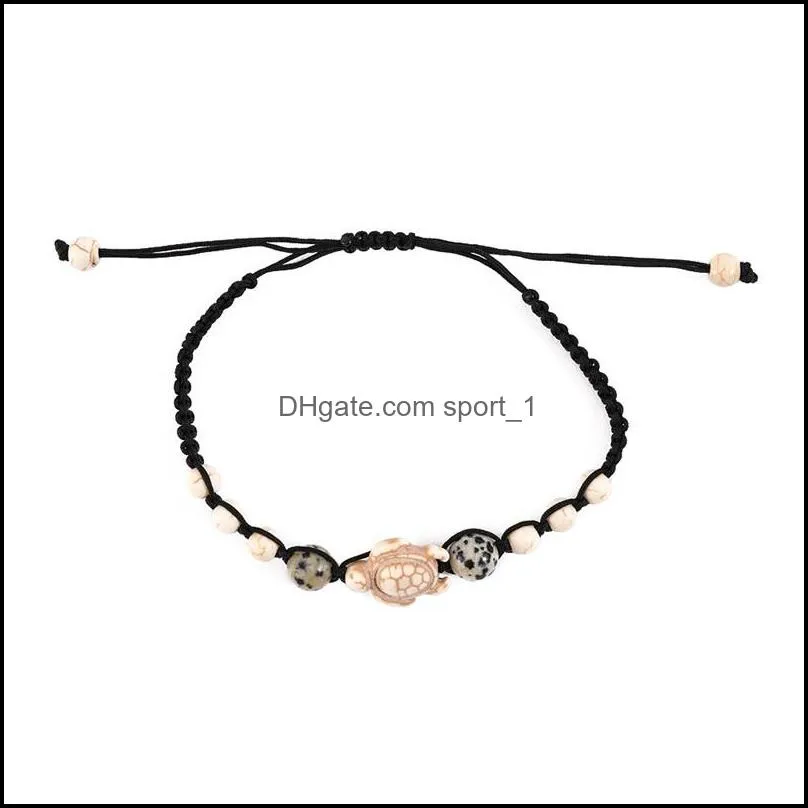 Sea Turtle Beads Bracelets For Women Men 2 Colors Natural Stone Strand Elastic Friendship Bracelet Beach Jewelry Gifts