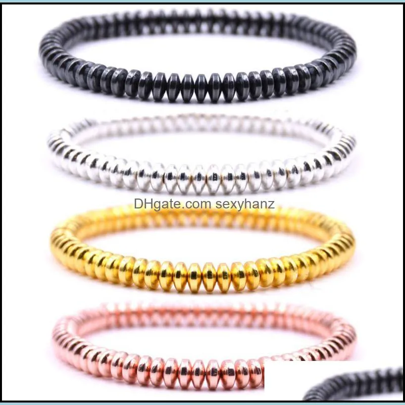 Beaded, Strands No Magnetic 6MM Disc Hematite Beads Elastic Bracelet Women Men Color Stone Beaded Chakra Bangle Jewelry