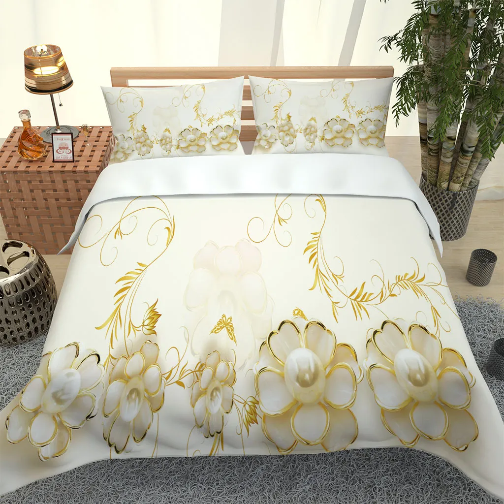 Custom White Peal Pościel Zestaw kołdra Set Pojedyncza podwójna królowa łóżka pościel Pościel z kołdrą Poszewki