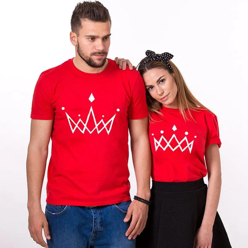 Kvinnors T-shirt Kronor Tryckmönstret Vit Tshirt Mjukt roligt brev T-shirts för par King och Queen Top