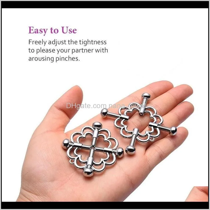 silver adjustable nipple clip breast clamps deluxe toy for nipple play detachable chain hollowed-out design nipple ring