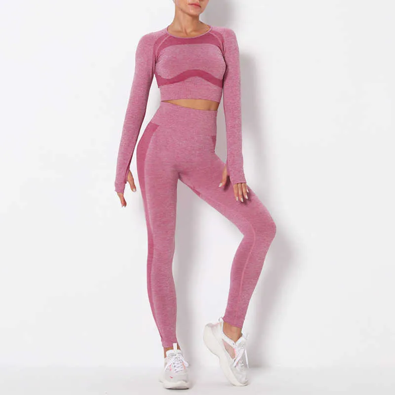 Savlyoga Set Женщины вязаные Fitnrunning Yoga Supple Suit Suit Sportwear Worthwear Hollow Crop Top High Taial Yoga Брюки Женщины Set X0629