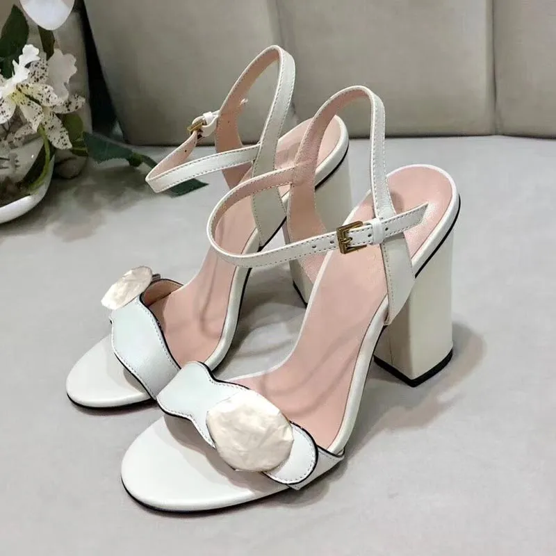 Designer Sandals leather high heel women`s shoes summer office wedding button open toe decoration sexy nightclub dance T-stage