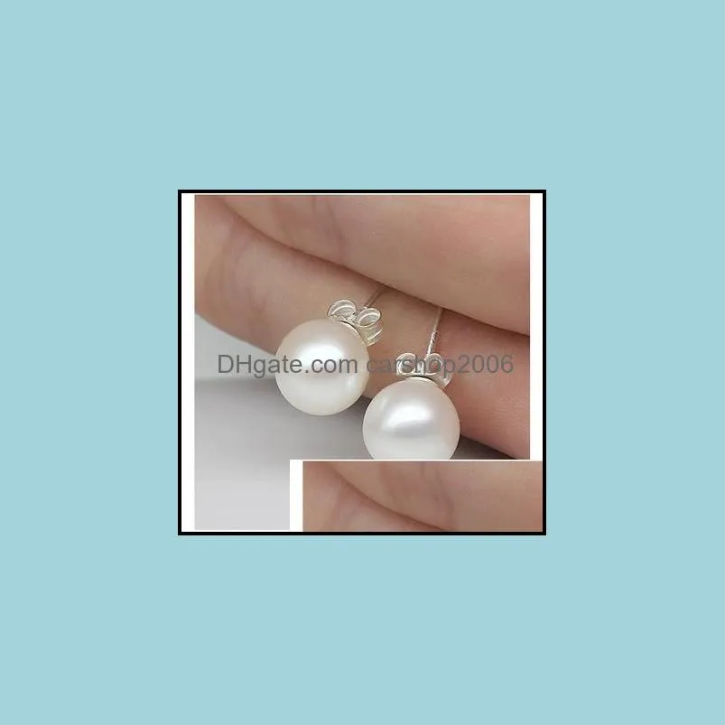 925 Sterling Silver Earrings 8mm Pearl Stud Earring Ear Pins For Lady Women Designer Luxury Jewelry Gift Wholesale