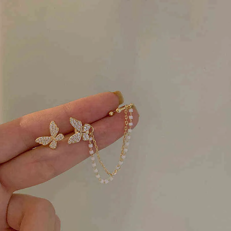 Mengjiqiao Koreaanse elegante schattige strass vlinder oorknopjes voor vrouwen meisjes mode metalen ketting Boucle d'Oreille sieraden