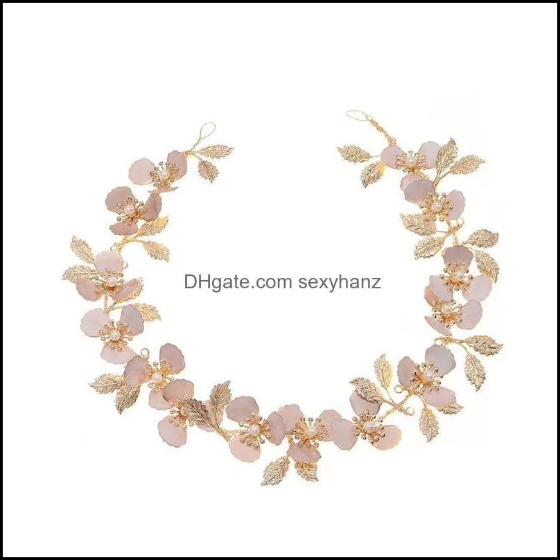 Hair Clips & Barrettes Korean Elegant Flower Head Jewelry Beautiful Golden Leaf Pearl Headdress Bridal Band