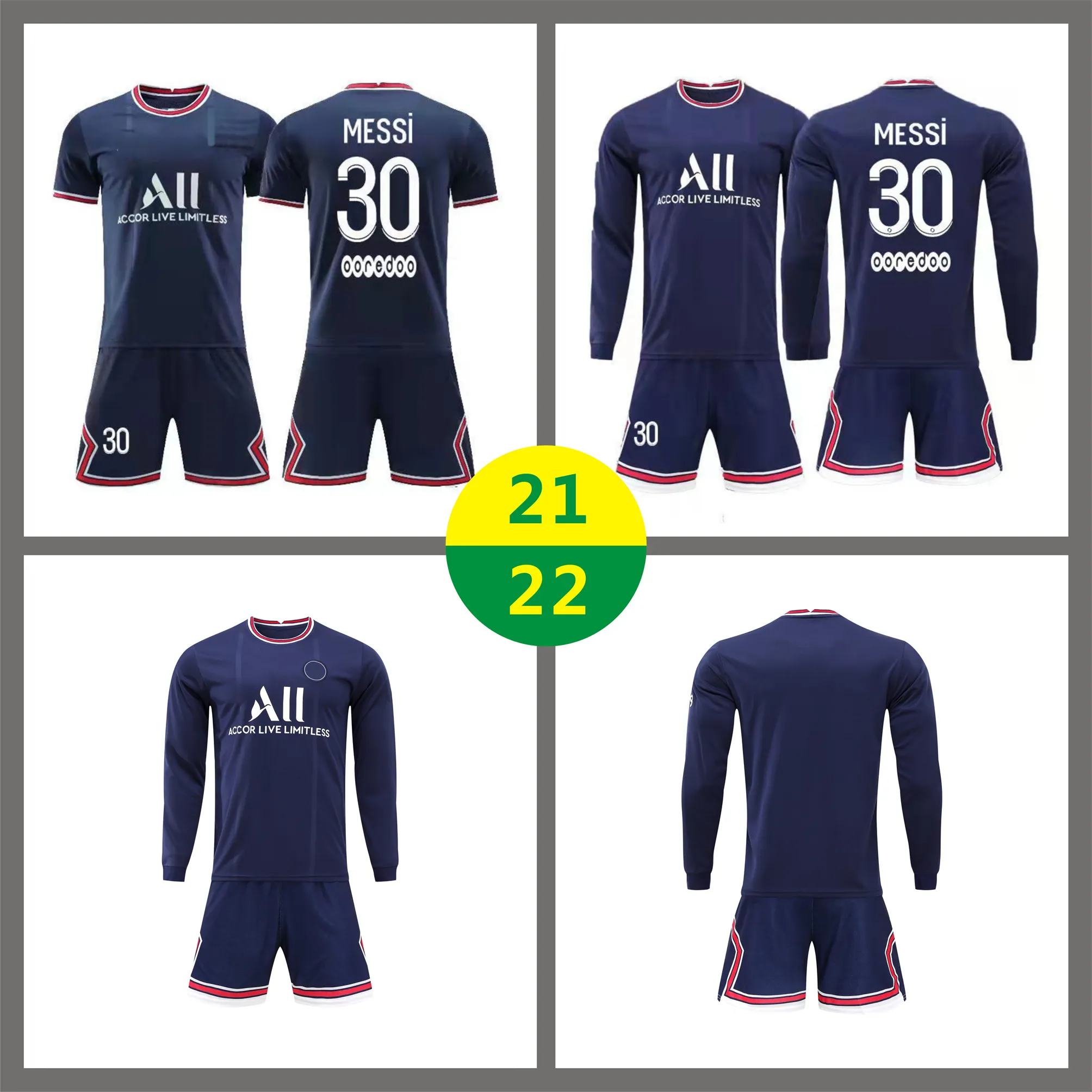 ABD HIZLI 21 22 Ev Jersey Futbol Giyim Messi Uzun Kısa Kollu Suit Üniformaları T Gömlek 2021 Erkek Spor Çocuk Futbol Gömlek Eğitim Eşofman 2022 LOGOSU # BLZ-21A1