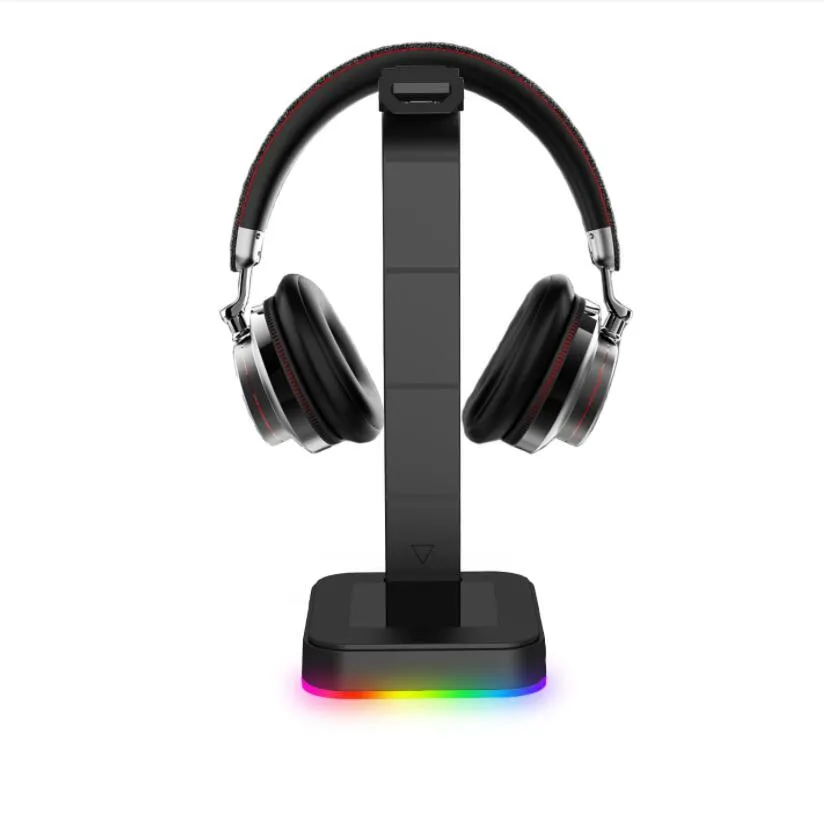 RGB hörlurar Tillbehör Standspel Headset Hållare Hörlursvisning Stativ med 2 USB Laddningsportar Hörlurar Hållare Gamer