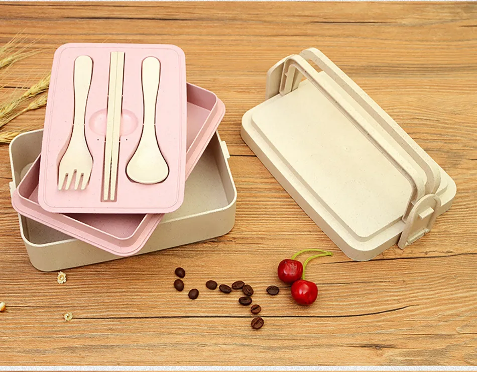 ONEUP Lunch Box Wheat Straw Eco-Friendly Food Container Eco-Friendly Portable Bento box for kids school picnic Microwavable 3