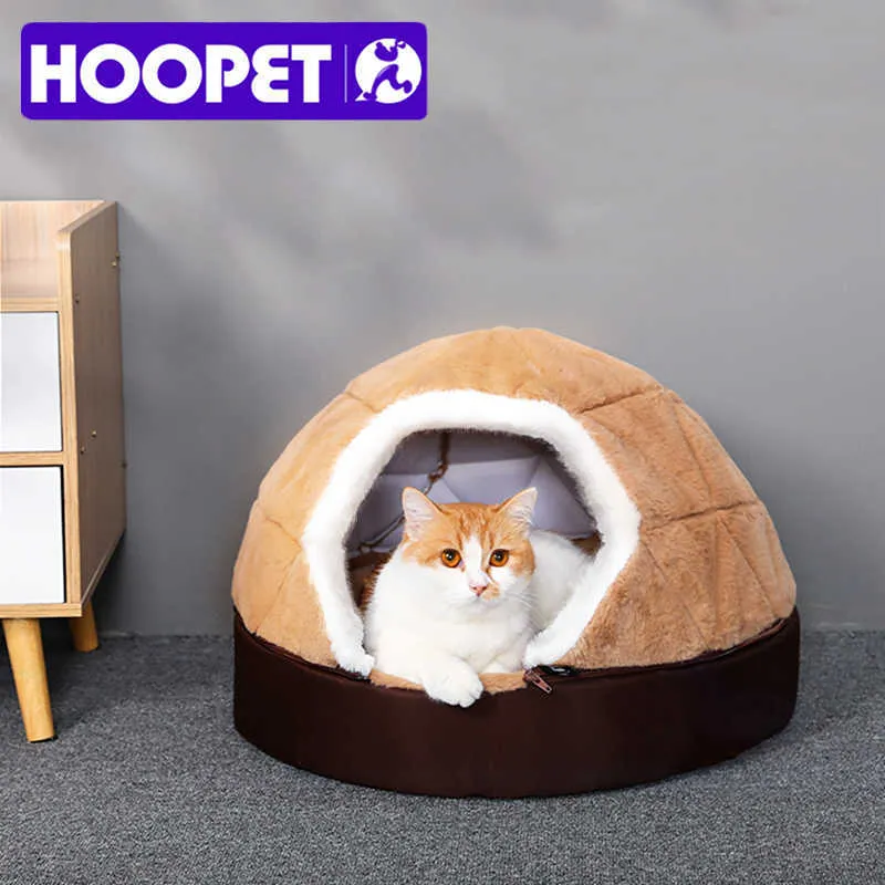 HOOPET الدافئة القط السرير السرير السرير للقطة جرو تفكيك windproof pet جرو عش شل إخفاء برجر كعكة لفصل الشتاء 210722