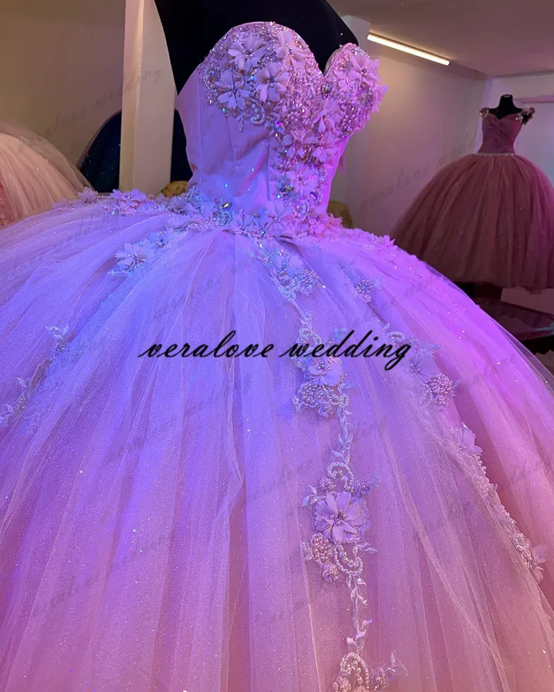 Różowa koronka Quinceanera Suknie Balowa Suknia Suknia Sweetheart Vestidos VX de Quinceaneras Sweet 15 Prom Party Suknie