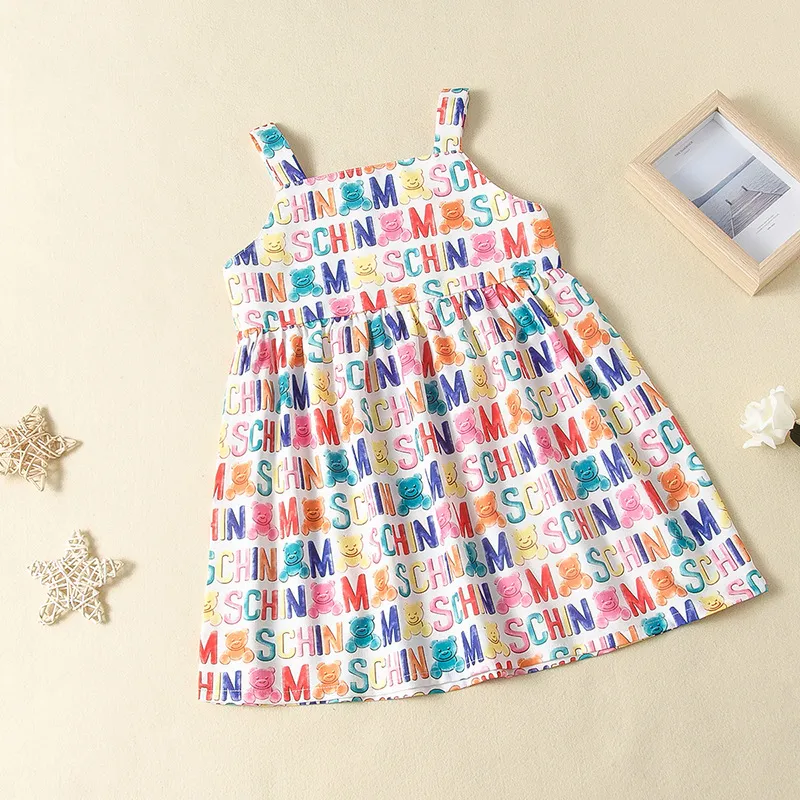 Летняя буква напечатанное платье детская одежда 2-7 лет принцессы костюм младенцев девочек детское день рождения платья 2720 y2