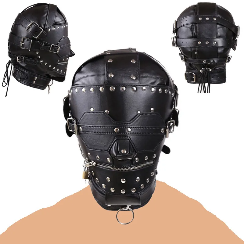 Leather Rivet Hood Mask BDSM Full Head Bondage Gimp, Sexy Slave