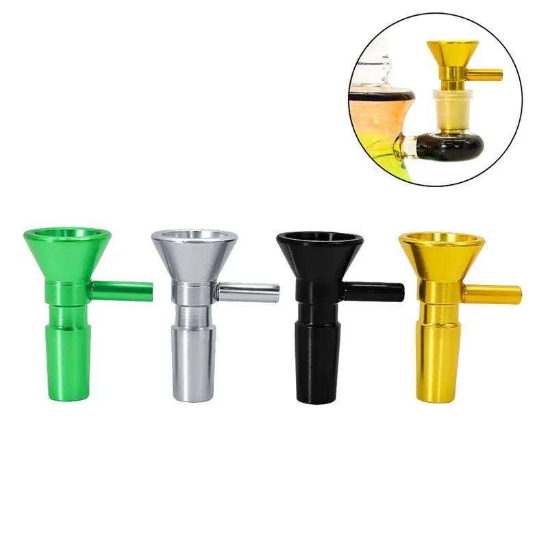 Fumo in alluminio colorato Sostituibile 14MM Filtro per ciotola comune maschio Manico rimovibile portatile Secco Herb Tobacco Oil Rigs Parrucca Wag Bong in vetro Silicone Narghilè Giù Stelo