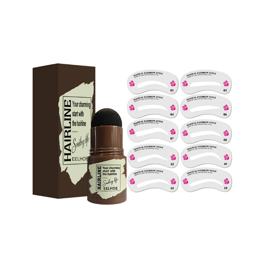 One Step Brow Stamp Shaping Kit Professionelles Augenbrauen-Gel-Stempel-Make-up-Tool mit 10 wiederverwendbaren Augenbrauen-Schablonen in 3 Farben