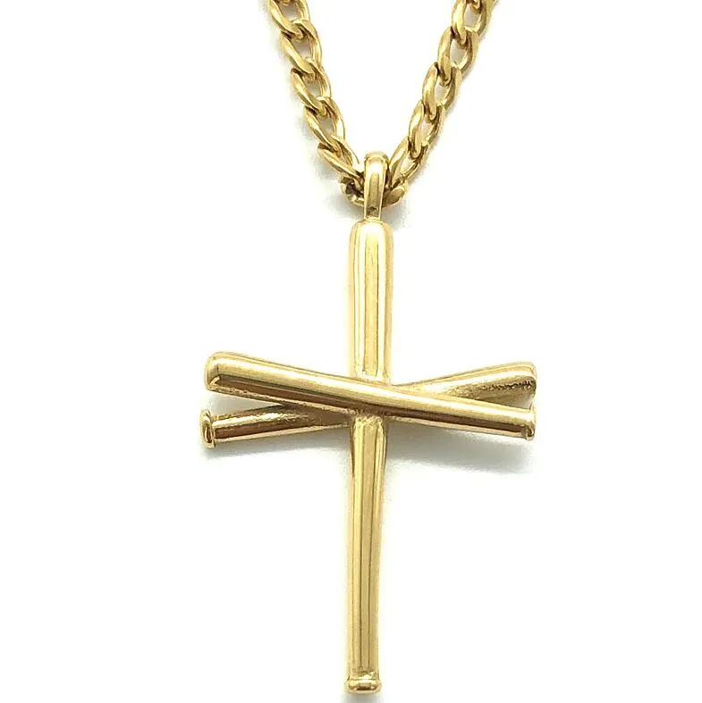 Titanium Sport Accessories gold silver cross Baseball Bat Pendant Necklace Black Color Stainless Steel For Women Men