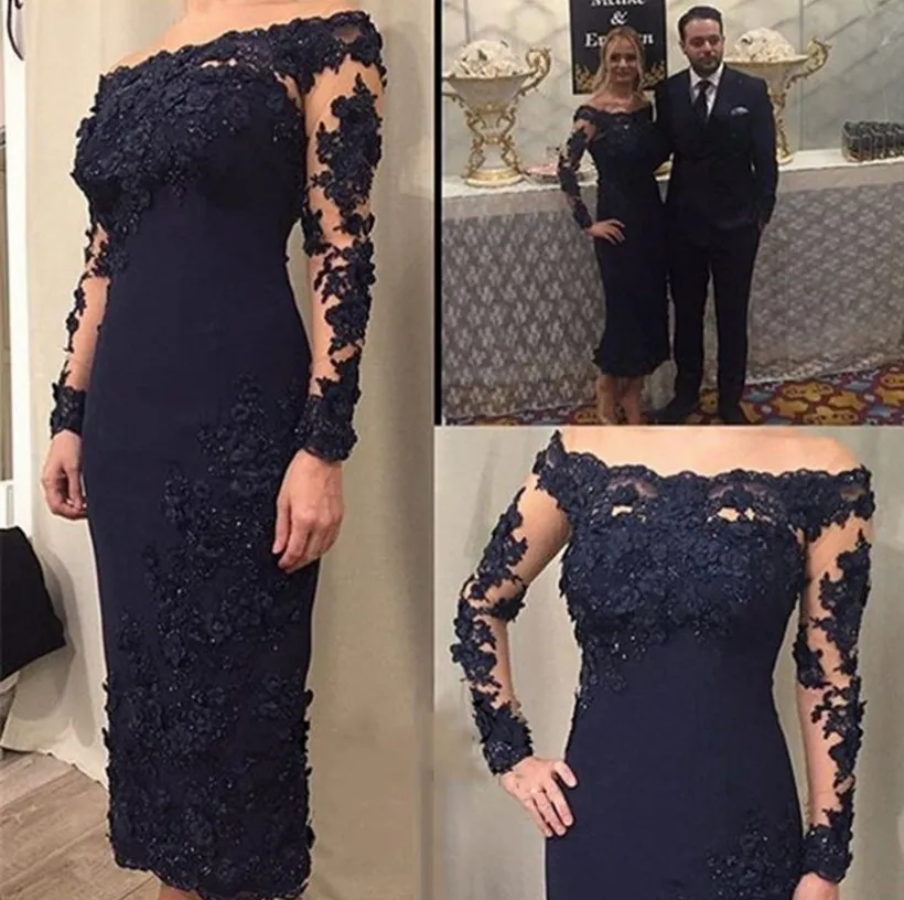 Navy tea length formal dress on sale