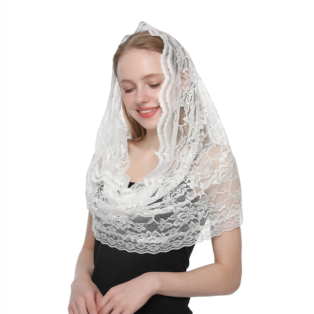 Sciarpa con fiori in pizzo Bandana rotonda Fazzoletto da preghiera alla moda Scialli da chiesa Sciarpe Musulmane Avvolge la testa 1 pezzo Vendita al dettaglio