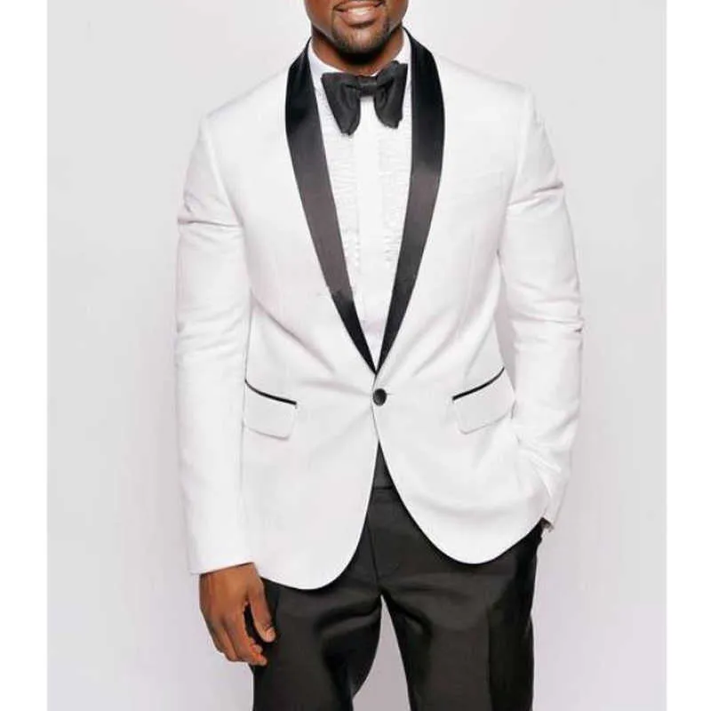 Biały pana młodego smokingu na ślub z czarnymi spodniami formalne slim fit mężczyźni garnitury 2 sztuki męskiej mody kurtka najnowszy styl x0909