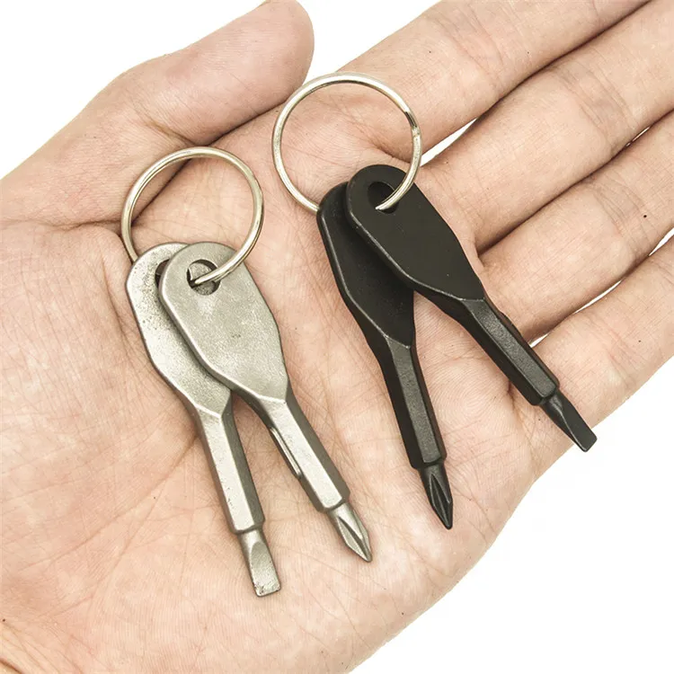 2 teile/satz Tasche Mini Schraubendreher Schlüsselanhänger Outdoor Multifunktions Schraubendreher Set Ring Mit Schlitz Phillips Hand Schlüssel Anhänger Edelstahl Werkzeug Kit