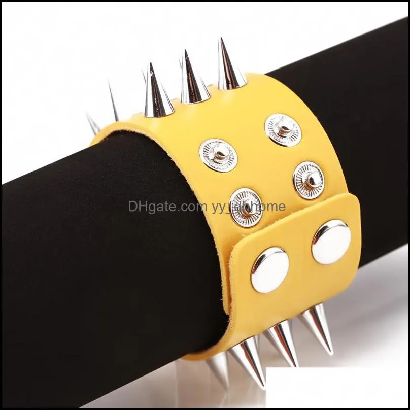 Charm Bracelets Three Row Cuspidal Spikes Rivet Stud Wide Cuff Leather Punk Gothic Rock Unisex Bangle Bracelet Men Jewelry