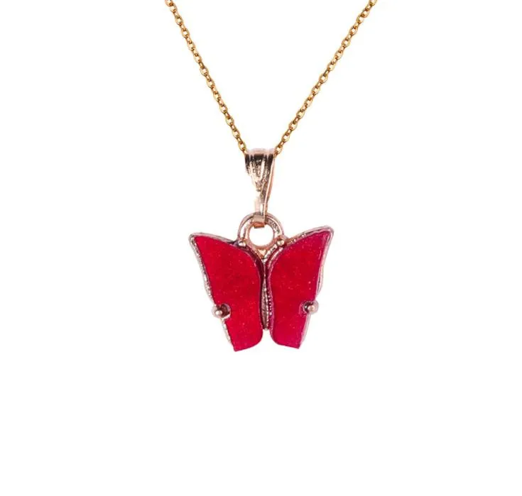 Pendants Drop Delivery 2021 Colorful Butterfly Pendant Necklace Gold Chains For Women Simple Temperament Resin Stone Druzy Necklaces