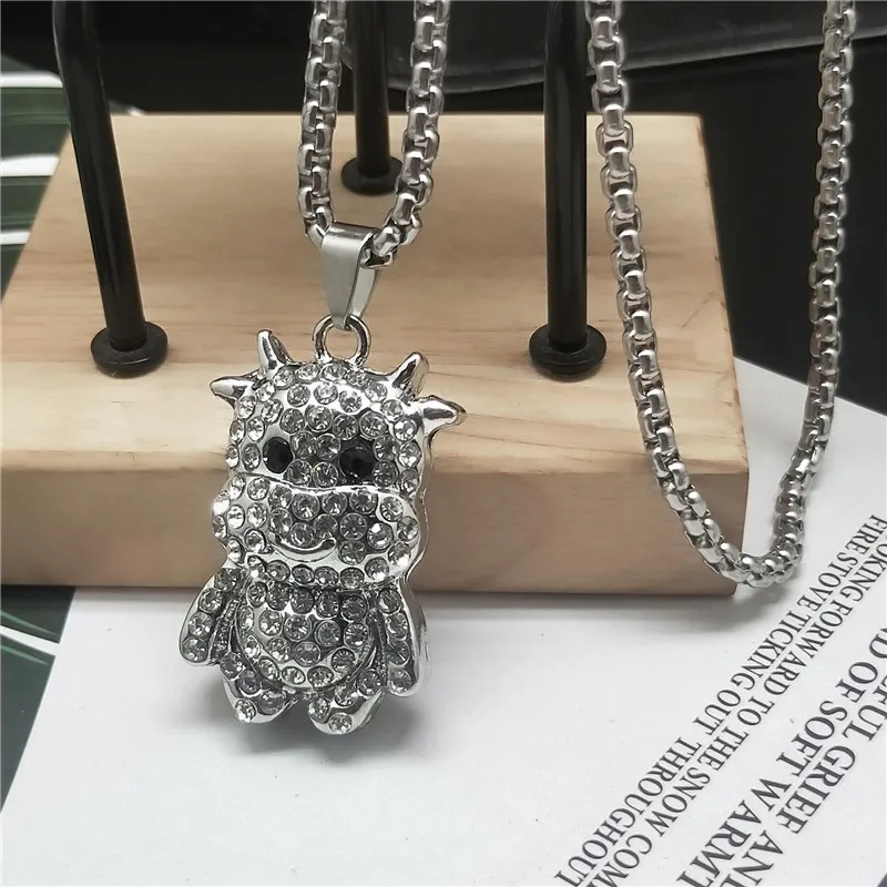 Förtjusande Zodiac Calf Hängsmycke Halsband Fullständig Diamant Hip Hop Halsband Djurpar Koppar Smycken För Kvinnor Män