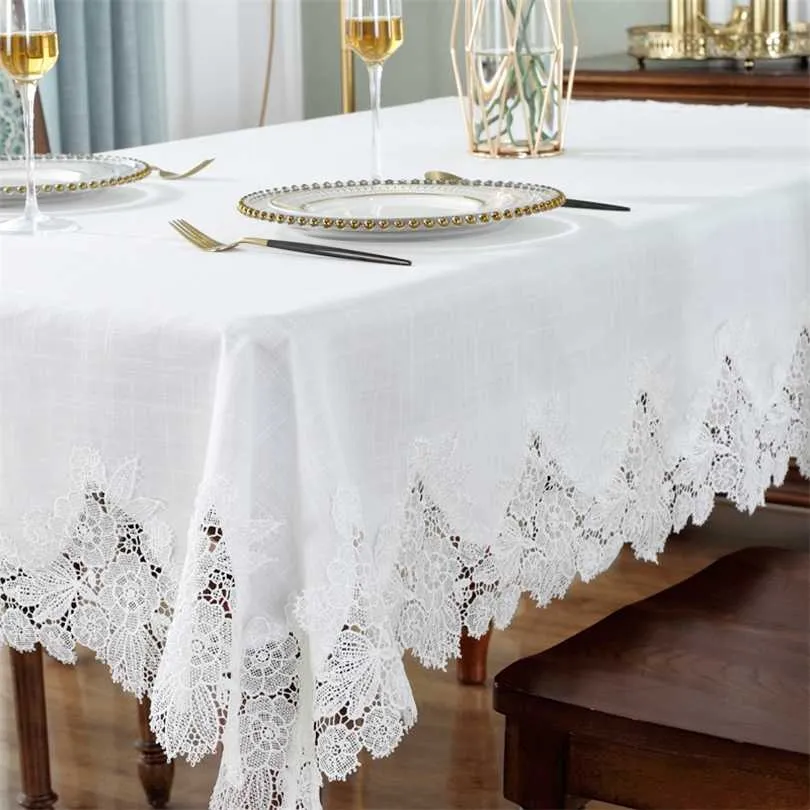 White Table Cover American Linen Cotton cloth flower Fabric Nordic Tv Cabinet Cloth Lace Pattern Modern HM917 211103