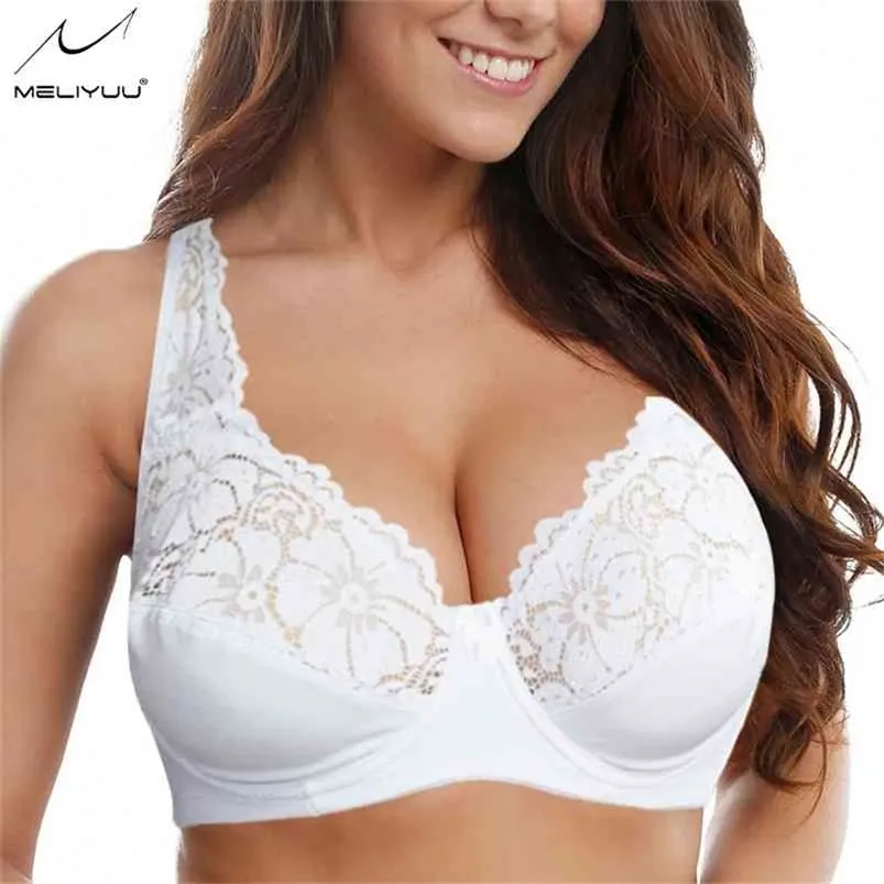 Kvinnor Floral Unlined Lace Bra Perspektiv Brassiere Sexig Underkläder Underwired Bralette Underkläder Plus Storlek Bras B C D E F CUP 210728