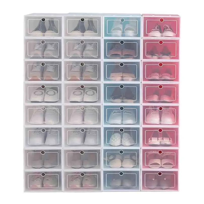 Set di scatole per scarpe da 12 pezzi multicolore pieghevole in plastica trasparente organizer per la casa rack stack display singolo 210914