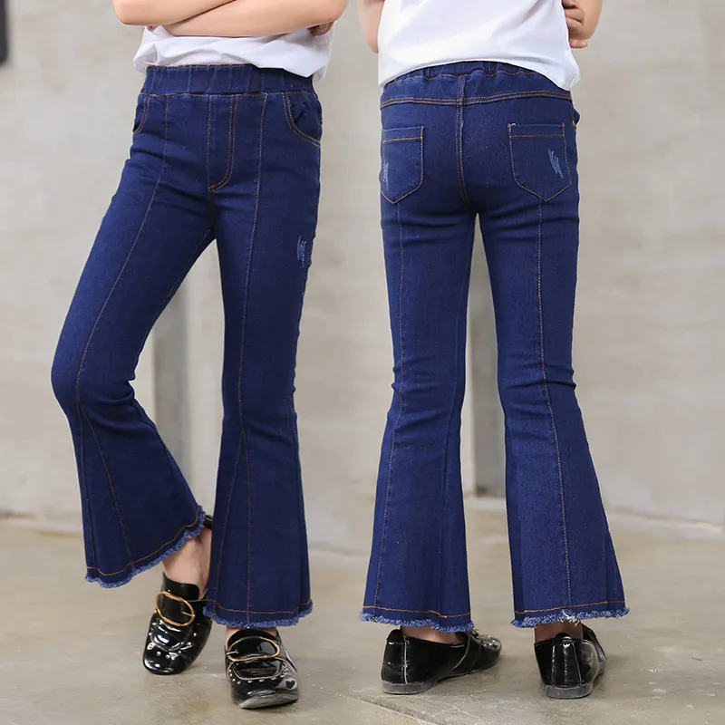 Mode Meisjes Denim Bell-Bottoms Jeans Solid Kinderkleding Lente Zomer Broek Kinderen Vintage Jeans 4 5 7 9 11 13 Jaar oud 210317