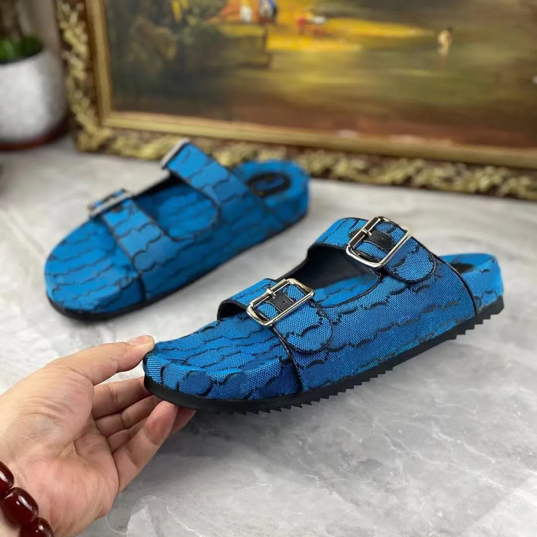 2021 ontwerpers mannen slippers schuif sandaal met riemen zomer outdoor mode luxe heren canvas slipper multicolor dia's strandschoenmaat 38-45